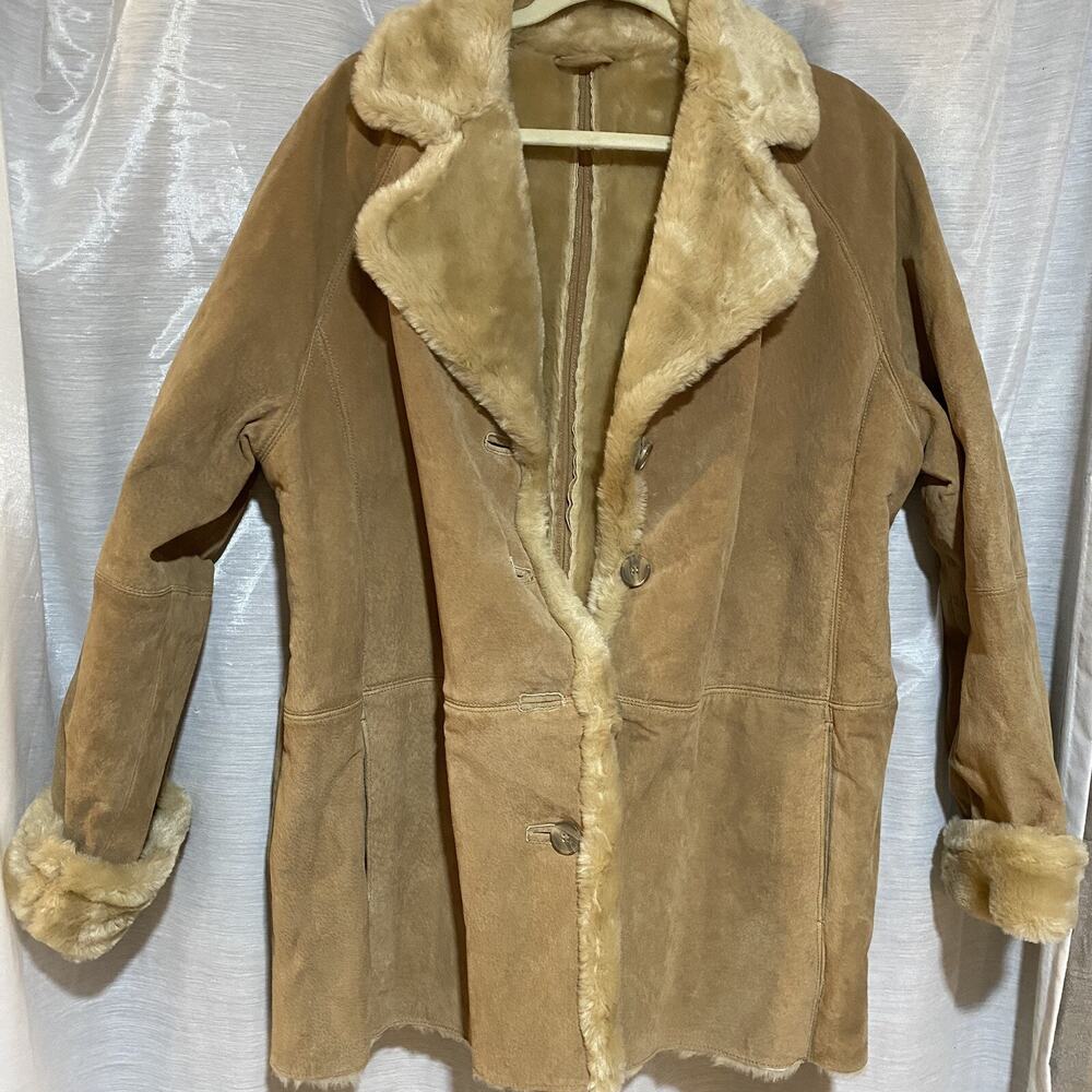 Winlit Women's Suede Leather Faux Fur Lined Coat XL